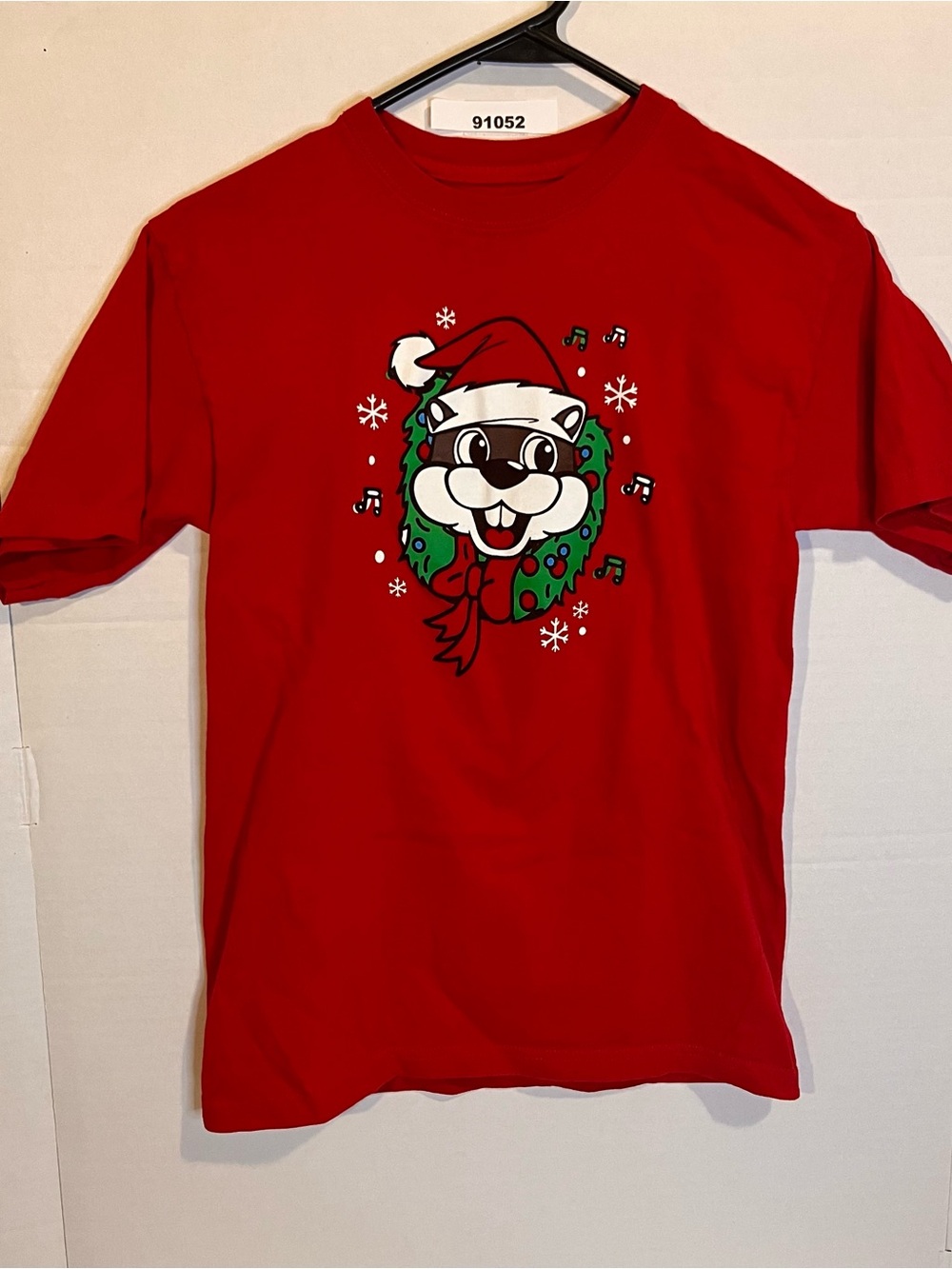 Kids Red Holiday Graphic Tee with Festive Wreath Character